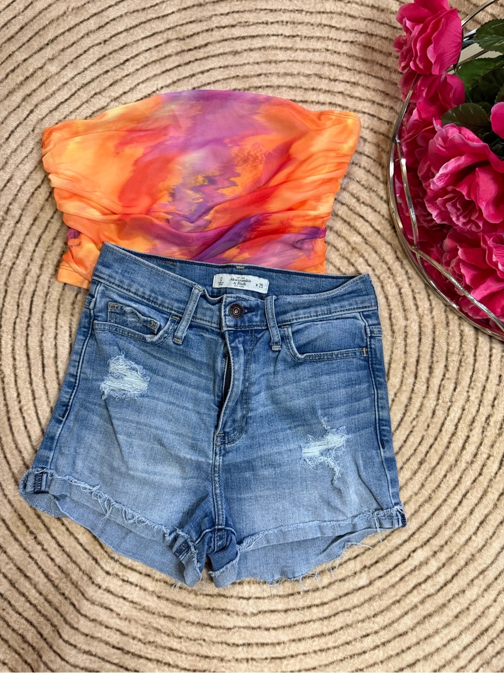 Abercrombie & Fitch Light Blue Distressed Denim Shorts